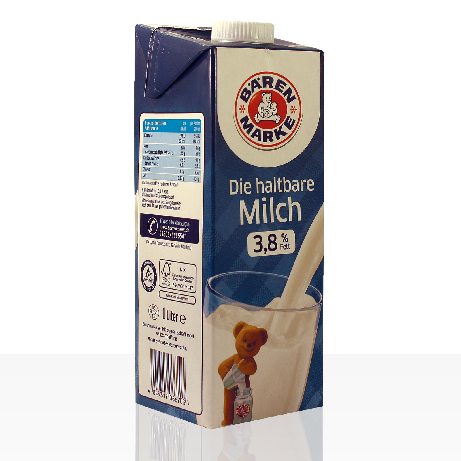 Bärenmarke Die haltbare Milch 3,8% Fett, Vollmilch mit Drehverschluss ...