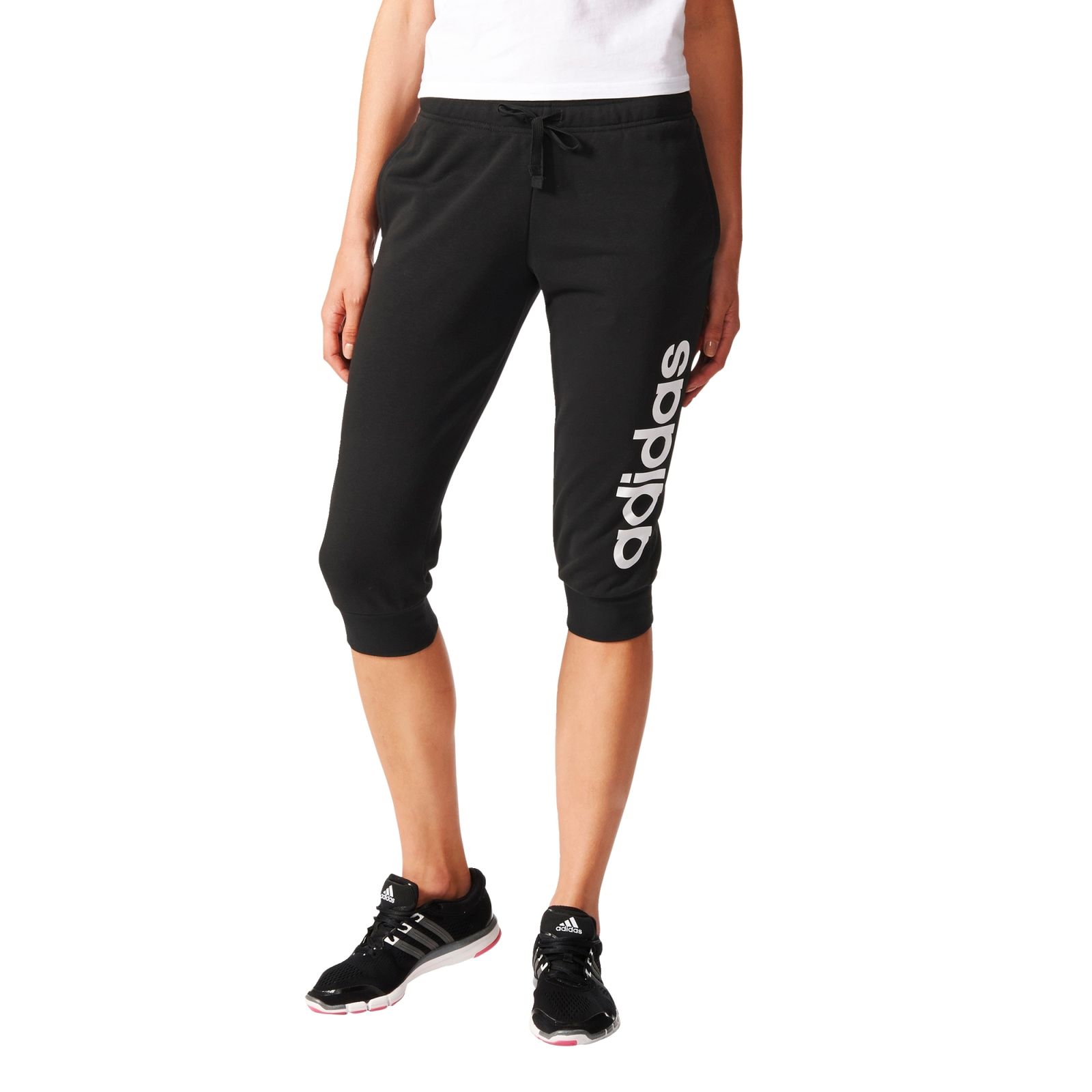 Details zu adidas Performance Damen Sport Fitness Hose ESS Linear 34 Pant schwarz weiß Details zu adidas Performance Damen Sport Fitness Hose ESS Linear 34 Pant schwarz weiß