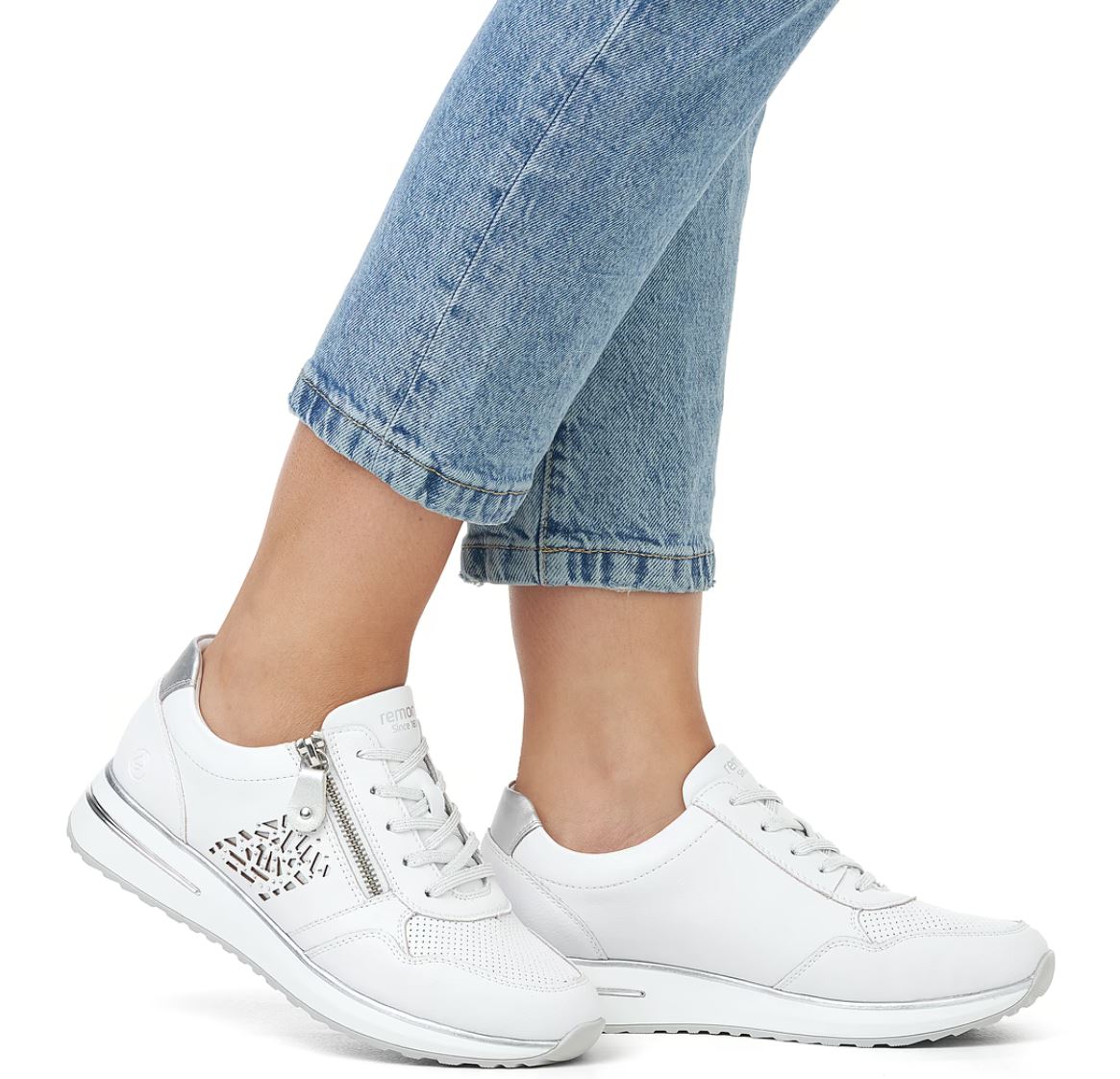 Remonte Damen Echtleder Sneaker kristallweiss-silber Schuhperlativ