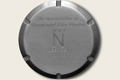 Engraved case back of the NIVREL Deep Ocean