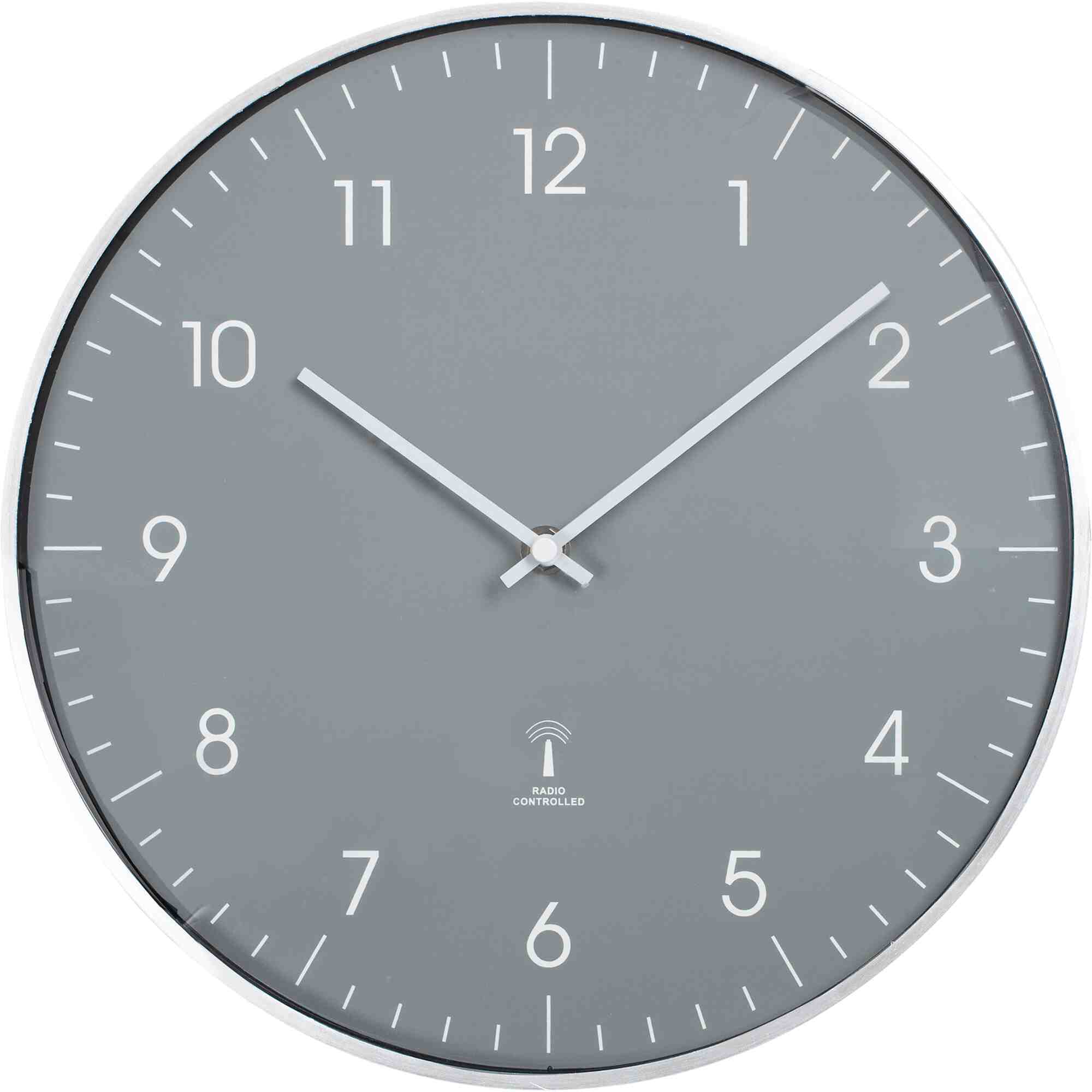 Funkwanduhr Analog Uhr rund Ø 30 cm grau mit Aluminiumrahmen