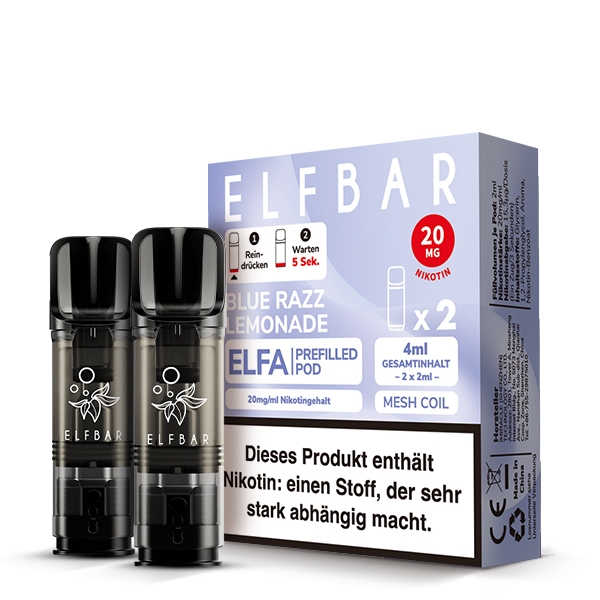 elfbar pods blue razz lemonade ELFA Blue Razz Lemonade Prefilled Pod by ELFBAR 2er Pack 20 mg main image 1