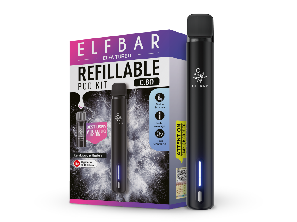 elfa elfbar turbo ELFBAR ELFA Turbo Pod Kit 550 mAh Akku - Black Knight
