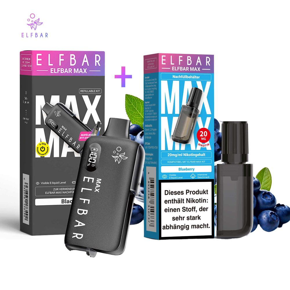 Paket] ELFBAR MAX Black Kit + Pod Blueberry
