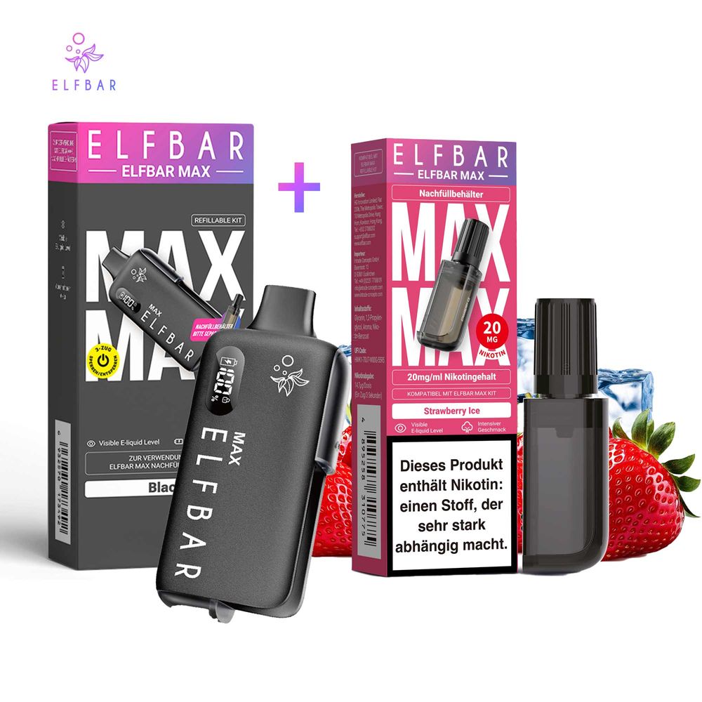 elfbar elfa master akku Paket] ELFBAR MAX Black Kit + Pod Strawberry Ice