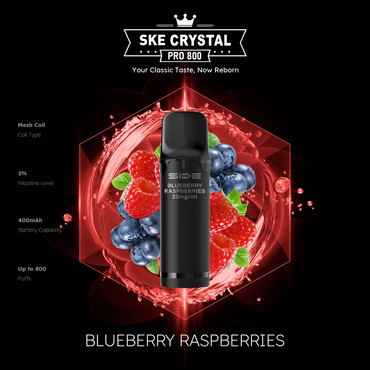 SKE Crystal Pro 800 - Blueberry Raspberries - 20mg Nikotingehalt