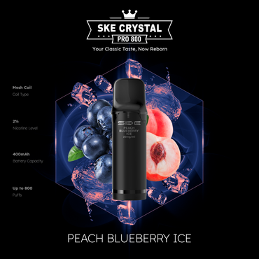 SKE Crystal Pro 800 - Peach Blueberry Ice - 20mg Nikotingehalt
