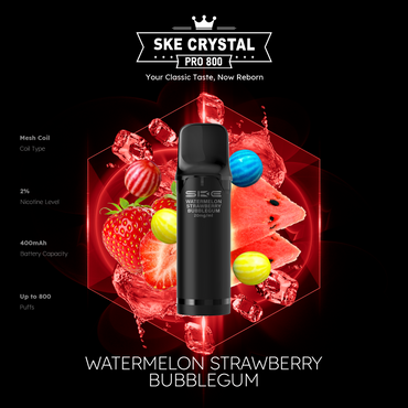 SKE Crystal Pro 800 - Watermelon Strawberry Bubblegum - 20mg Nikotingehalt