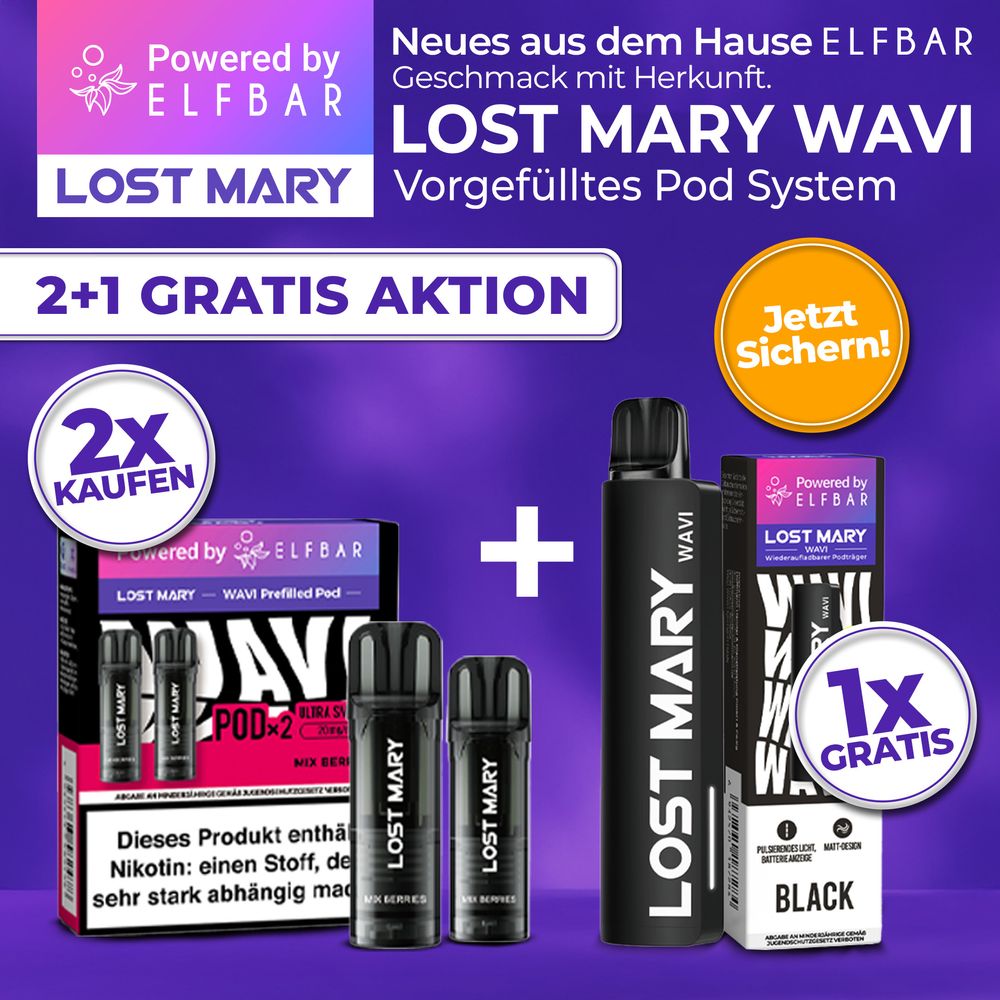 ELFBAR LOST MARY WAVI Aktion Kaufe 2x Pods + 1x Akkuträger Gratis