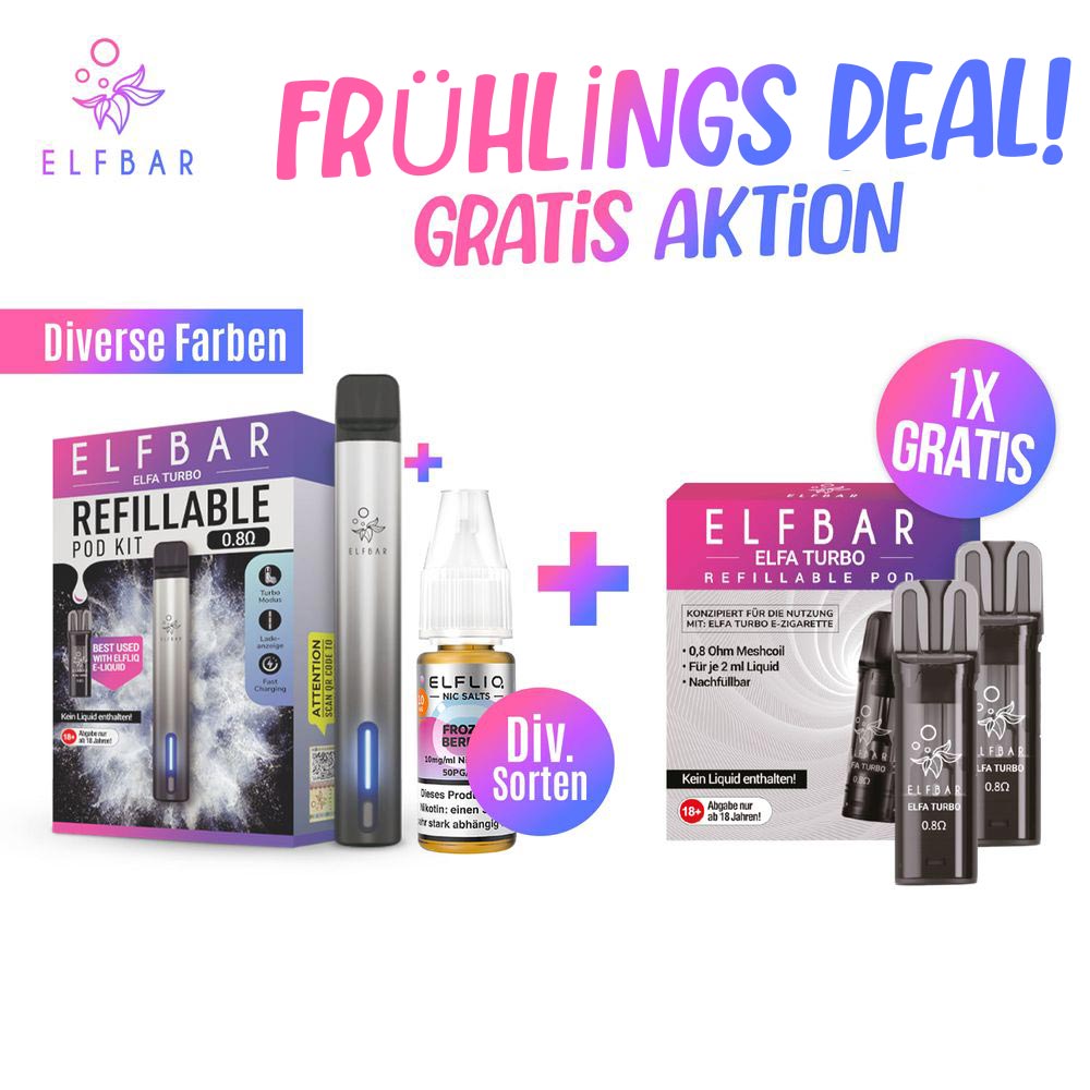 Elfbar Frühlings-Deal: Elfa Turbo Kit & ELFLIQ Liquid kaufen – Elfa Turbo  Pods geschenkt!
