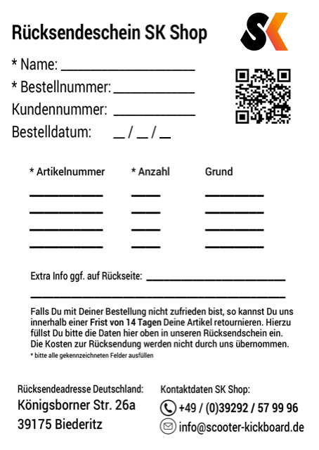 Rücksendeschein SK Shop