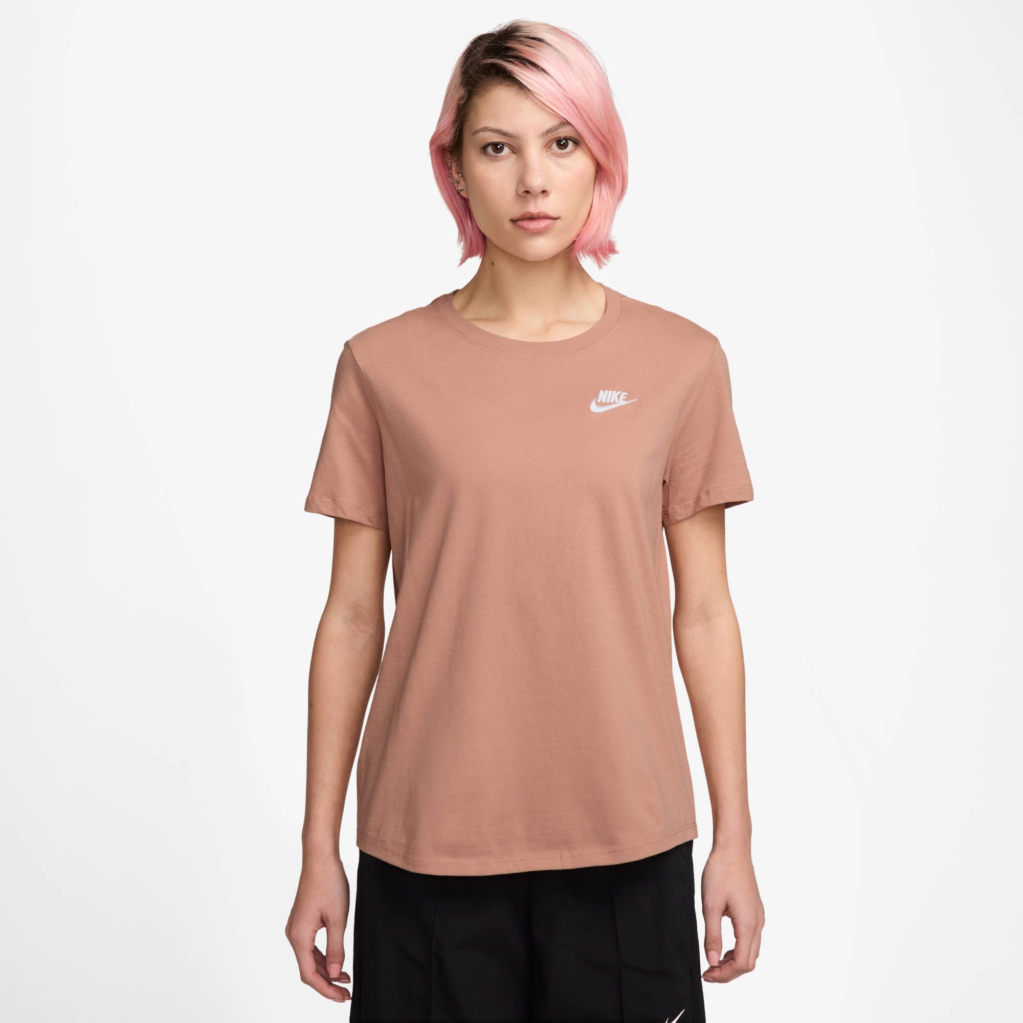 white and rose gold nike shirt