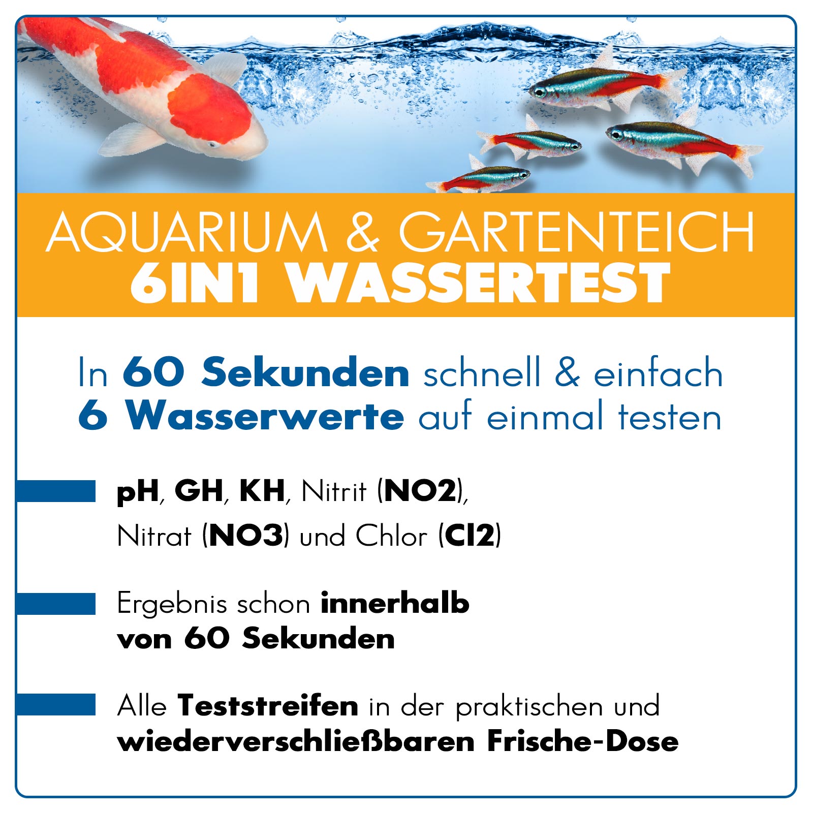 AQUAbasics 6in1 Aquarium & Gartenteich Multi-Wassertest - 50 Teststreifen
