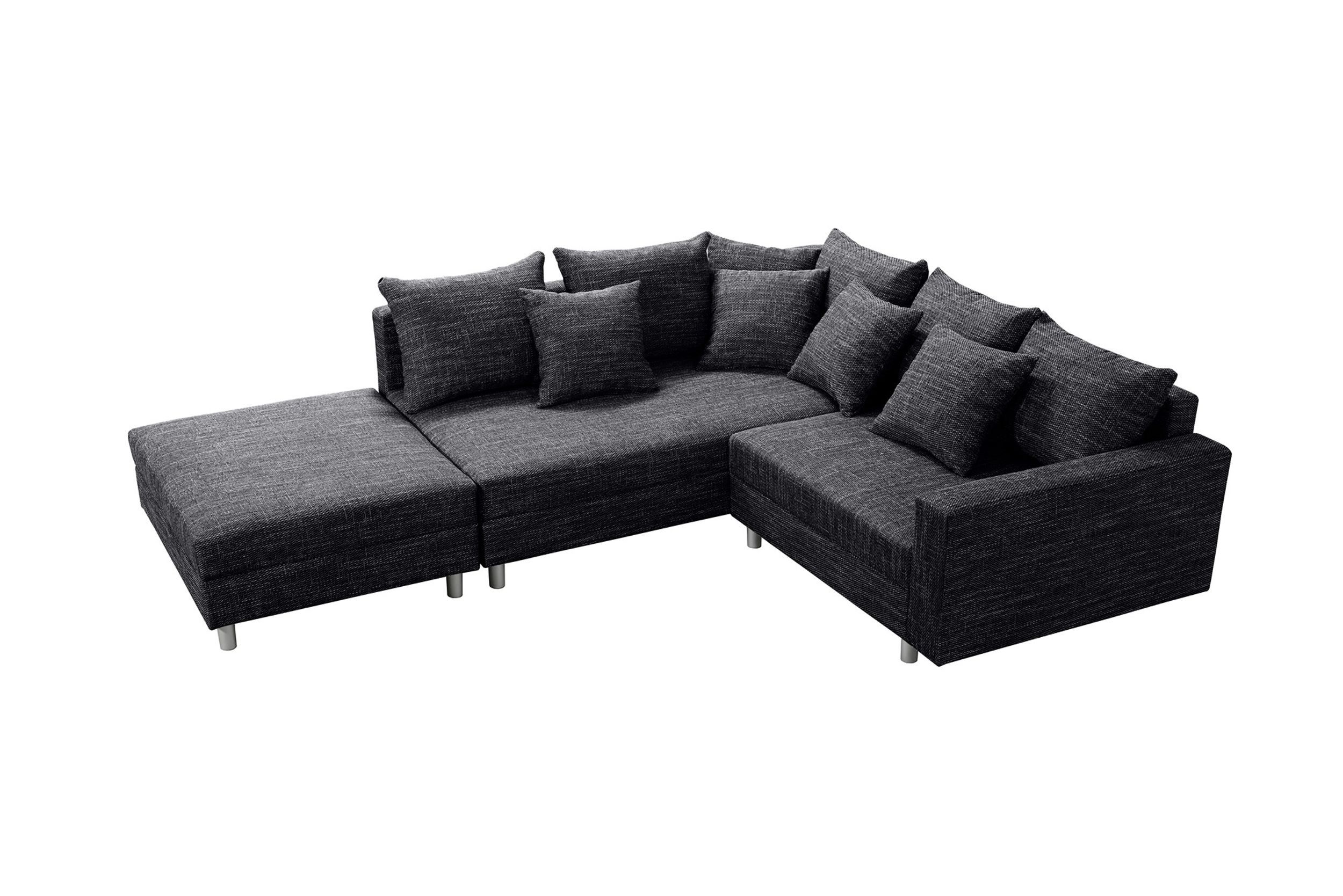 Modernes Sofa Couch Ecksofa Eckcouch in Gewebestoff schwarz mit Hocker