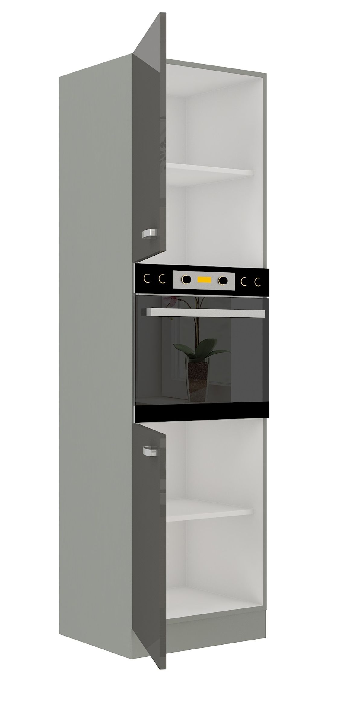 Küchen Hochschrank 60cm Hochglanz Grau Küchenzeile Küchenblock Küche