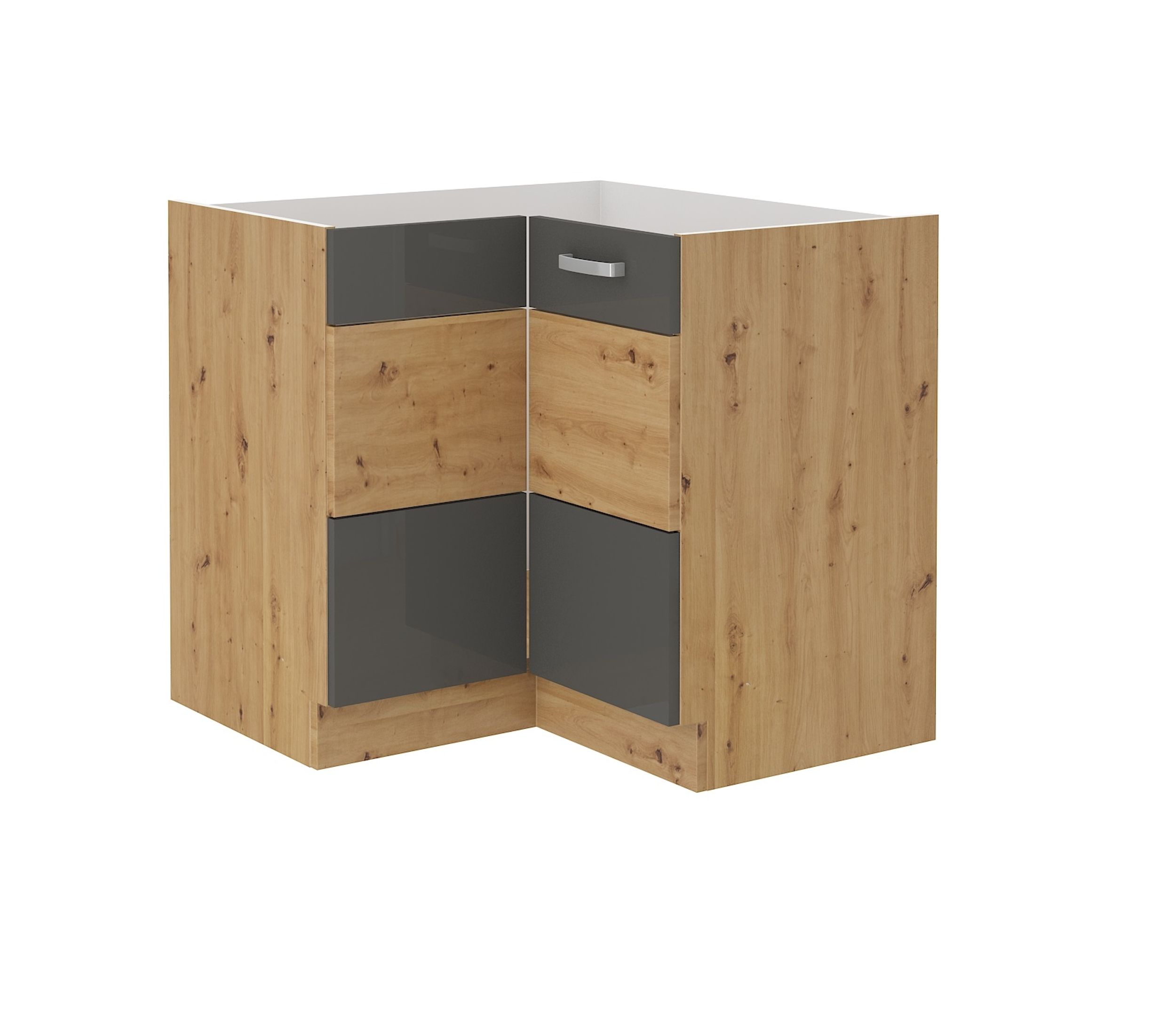 Eckunterschrank 89x89 cm Eiche Artisan + Grau Hochglanz Küchenzeile