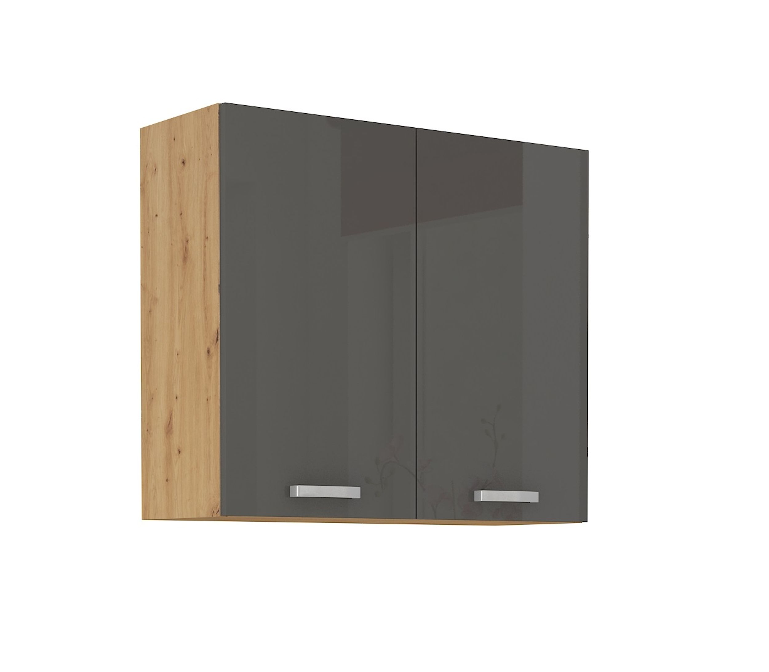 Hängeschrank 80 cm Eiche Artisan + Grau Hochglanz Küchenzeile