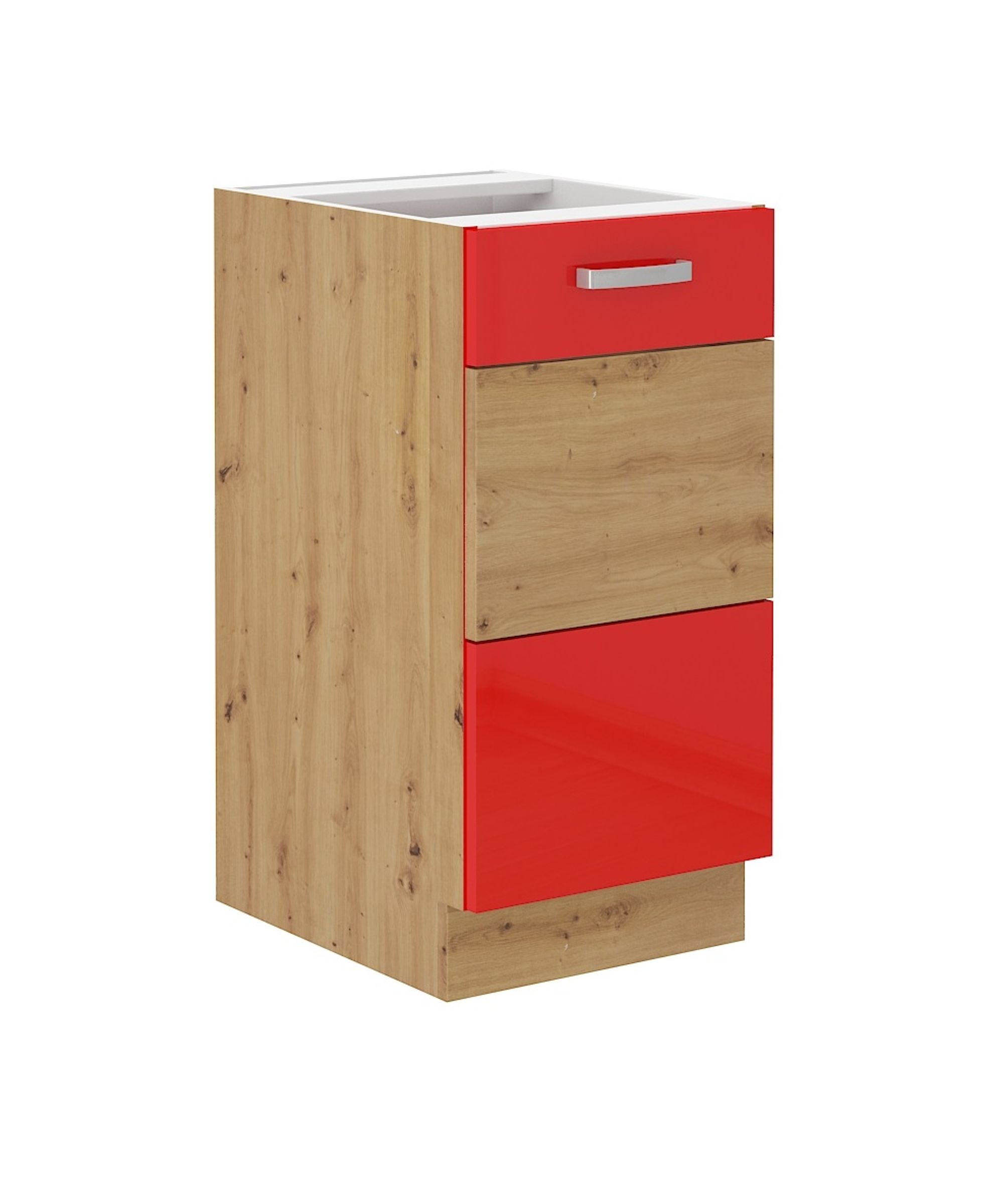 Unterschrank 40 cm Eiche Artisan + Rot Hochglanz Küchenzeile