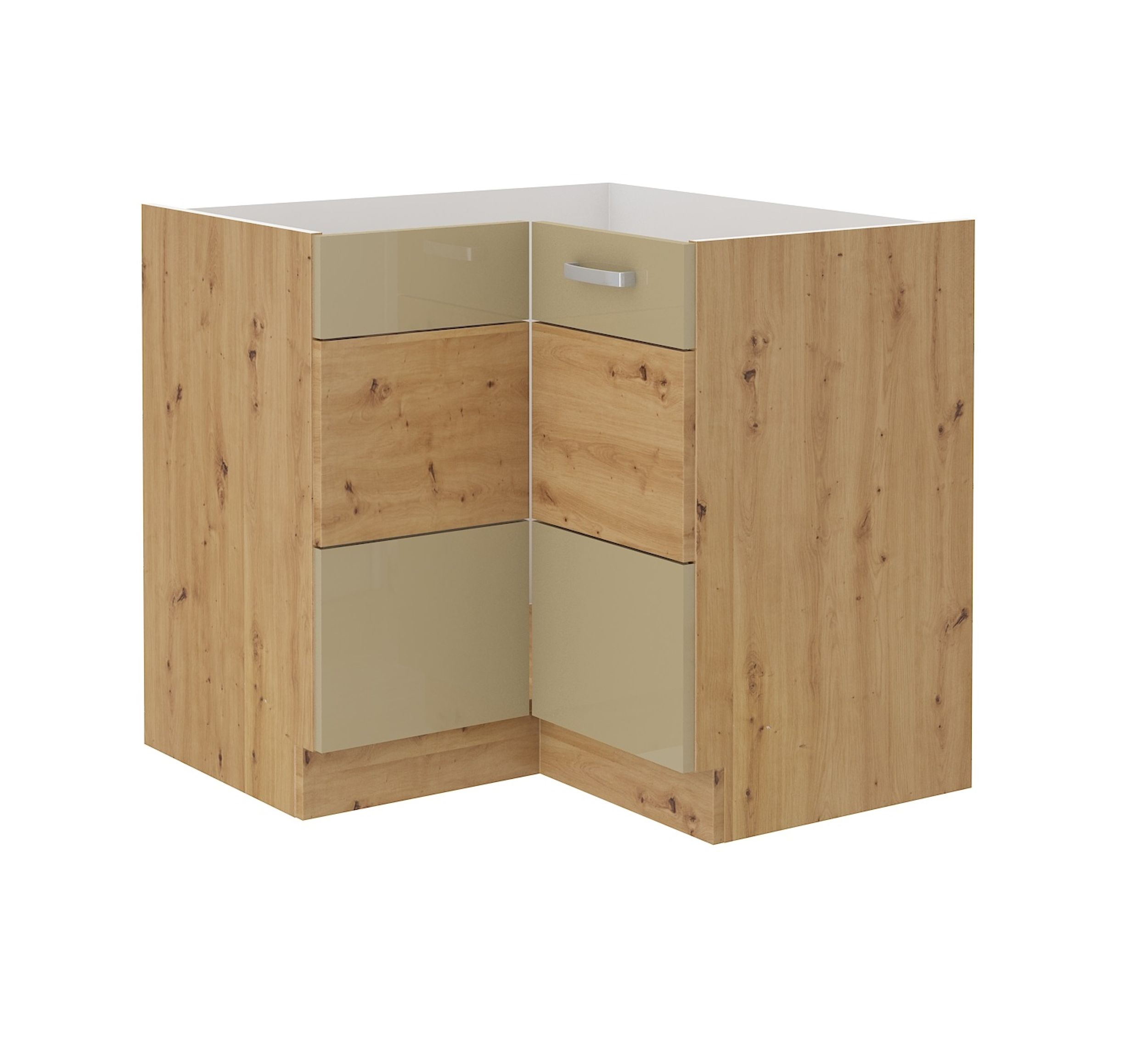 Eckunterschrank 89x89 Eiche Artisan Cappuccino Hochglanz Küchenzeile