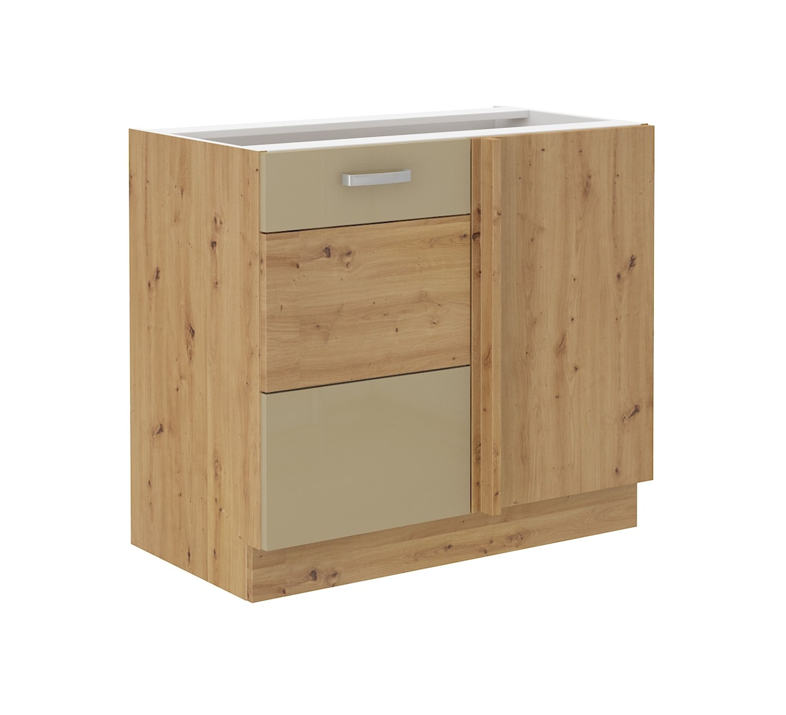 Eckunterschrank 105 Eiche Artisan + Cappuccino Hochglanz Küchenzeile