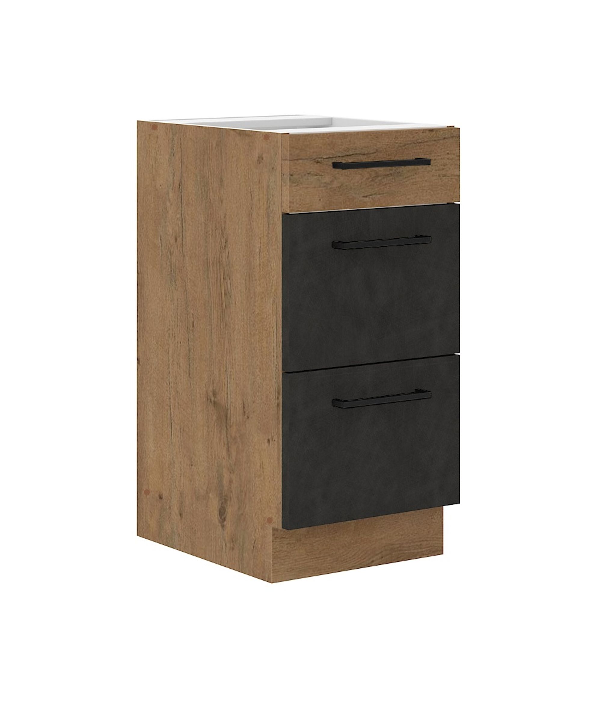 Küchen Unterschrank 40 Cm Siena Schwarz - Vollauszug Mit Soft-Close