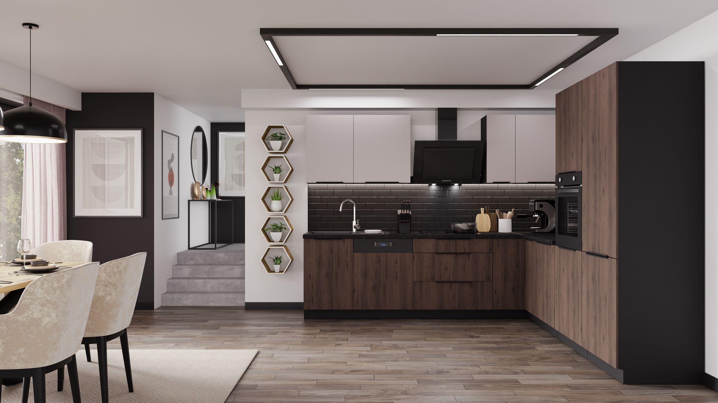 Winkelküche Siena + Arona 350x290 Cm - Eckküche In Kaschmir Schwarz