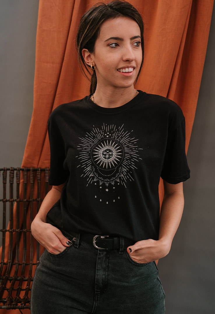 Print-Shirt "Sonne"  schwarz