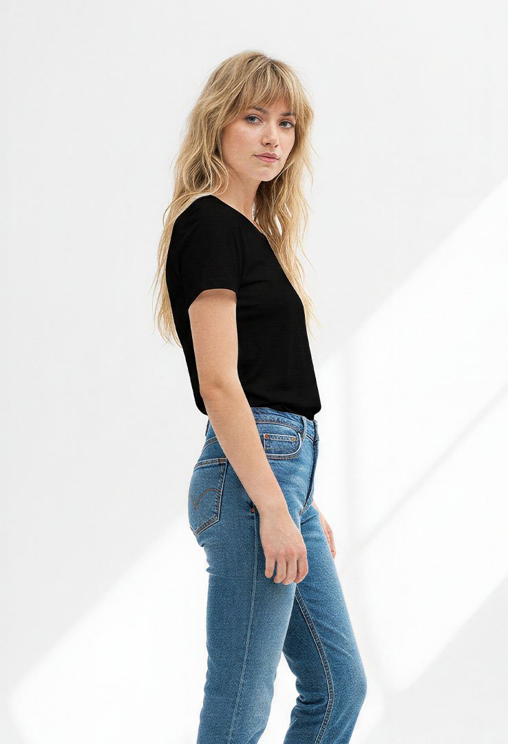 nachhaltiges Frauen  Basic-T-Shirt aus Baumwolle und Modal   black