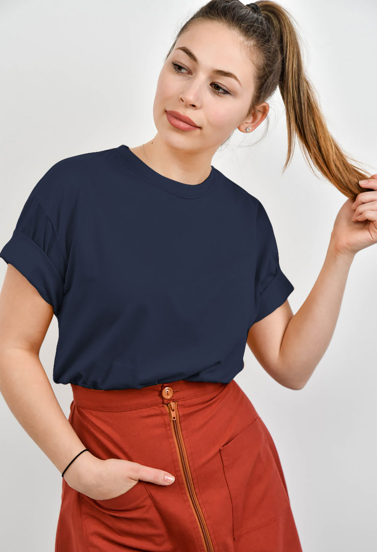 nachhaltiges Frauen  Basic-T-Shirt aus Baumwolle und Modal   navyblue
