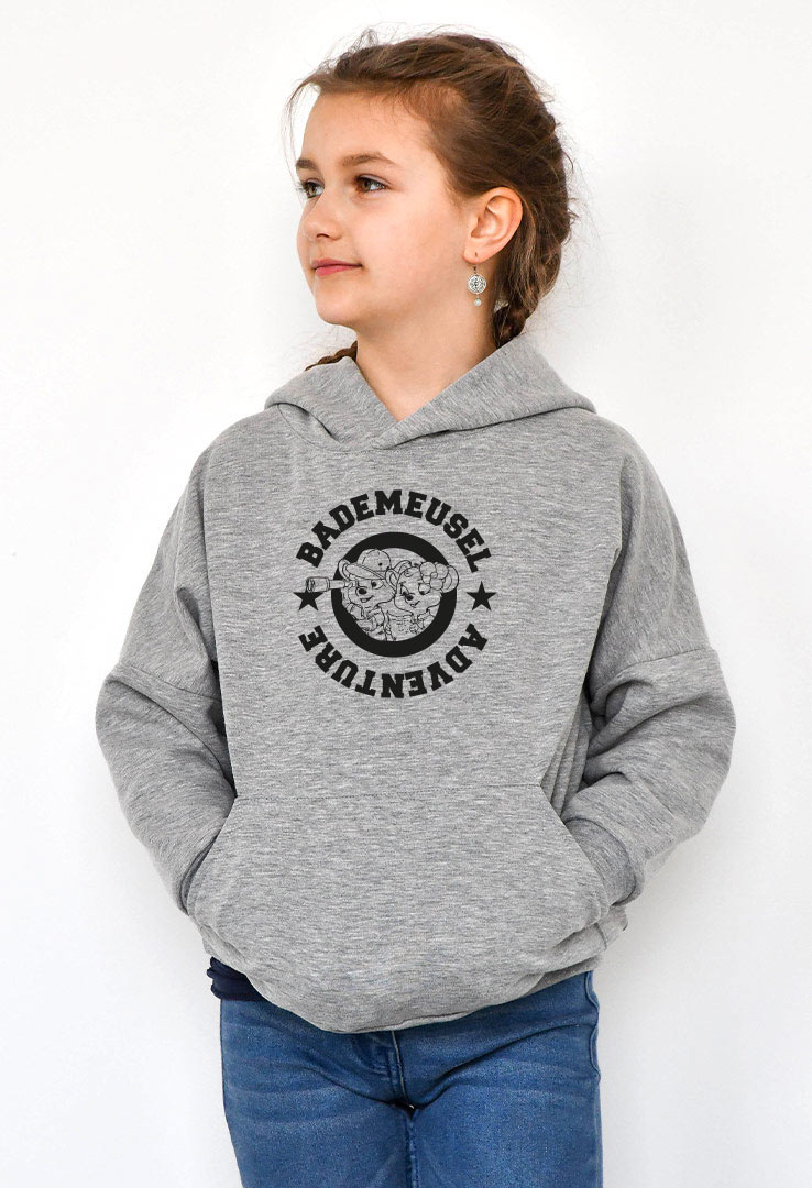 Kapuzen- Sweater grau  mit Print "Fernrohr"