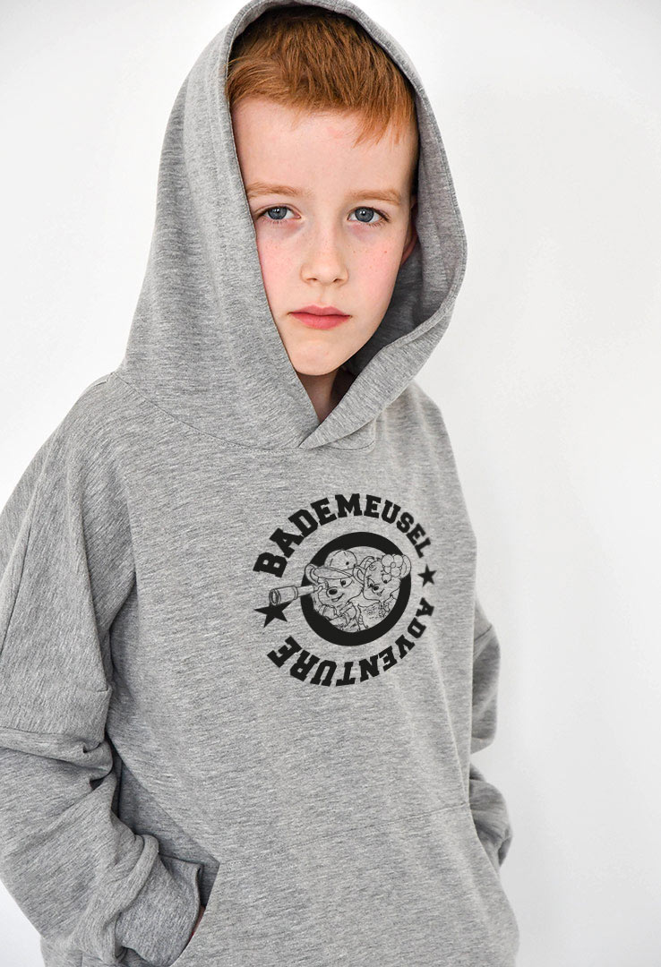 Kapuzen- Sweater grau  mit Print "Fernrohr"