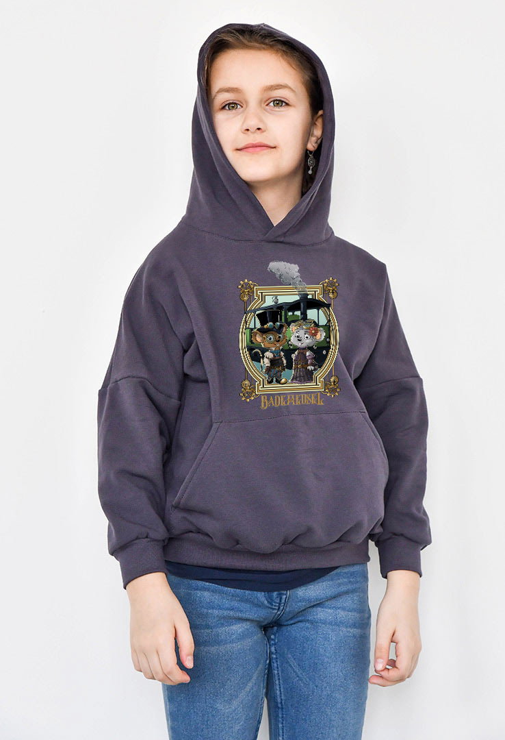 Kapuzen- Sweater grau mit Print "Zugreise"