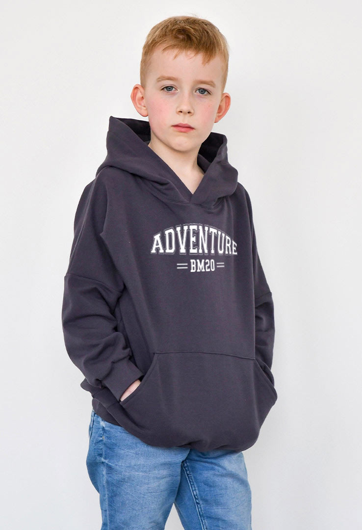 Kapuzen- Sweater grau mit Print "Adventure"