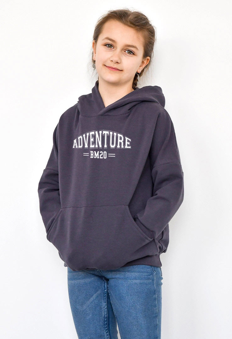 Kapuzen- Sweater grau mit Print "Adventure"