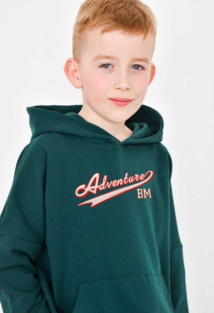 Kapuzen- Sweater grün mit Print "Swoosh"