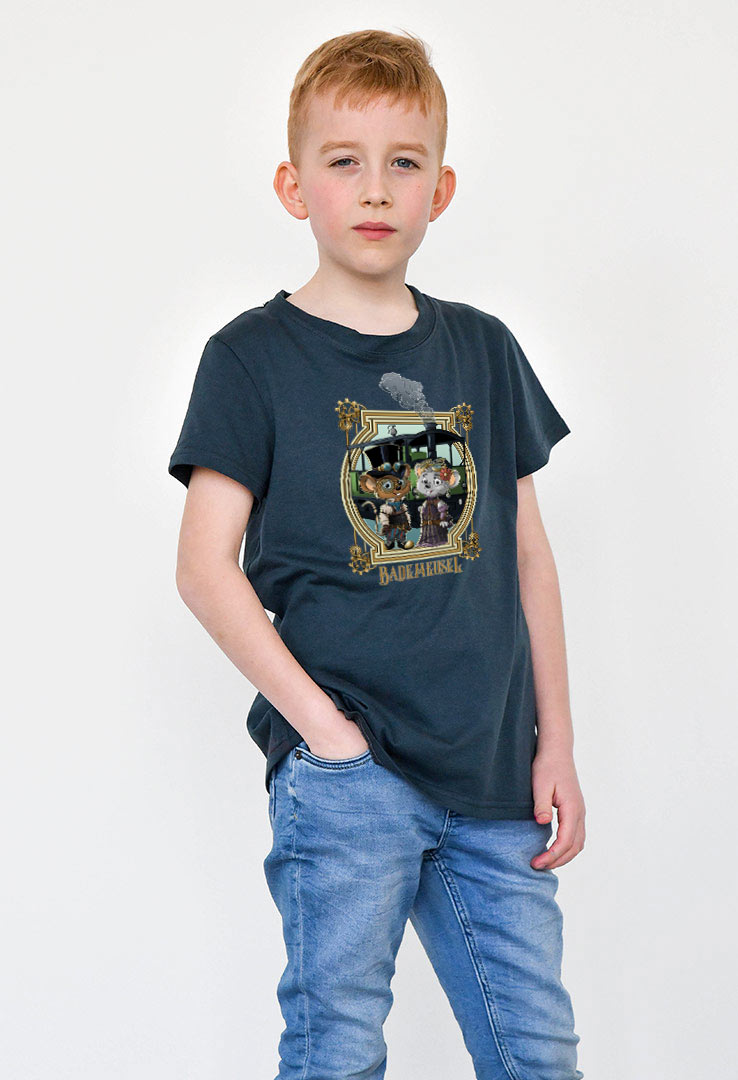 T-Shirt dunkelblau mit Print "Zugreise"