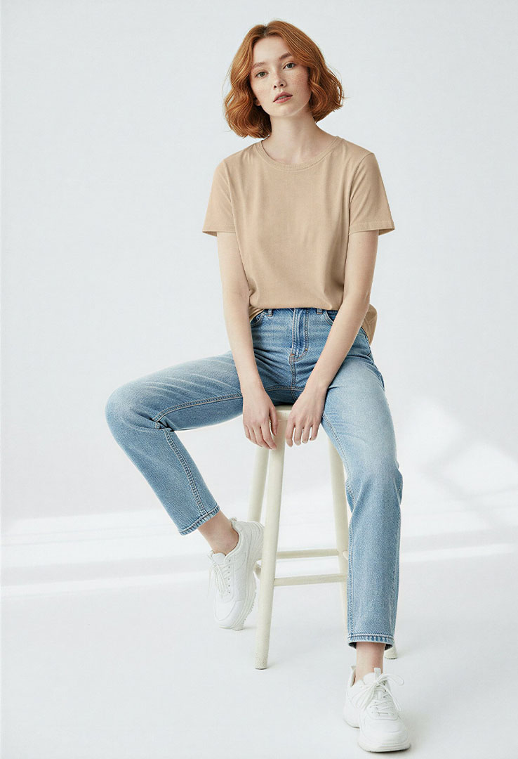 nachhaltiges Frauen  Basic-T-Shirt aus Baumwolle und Modal cement