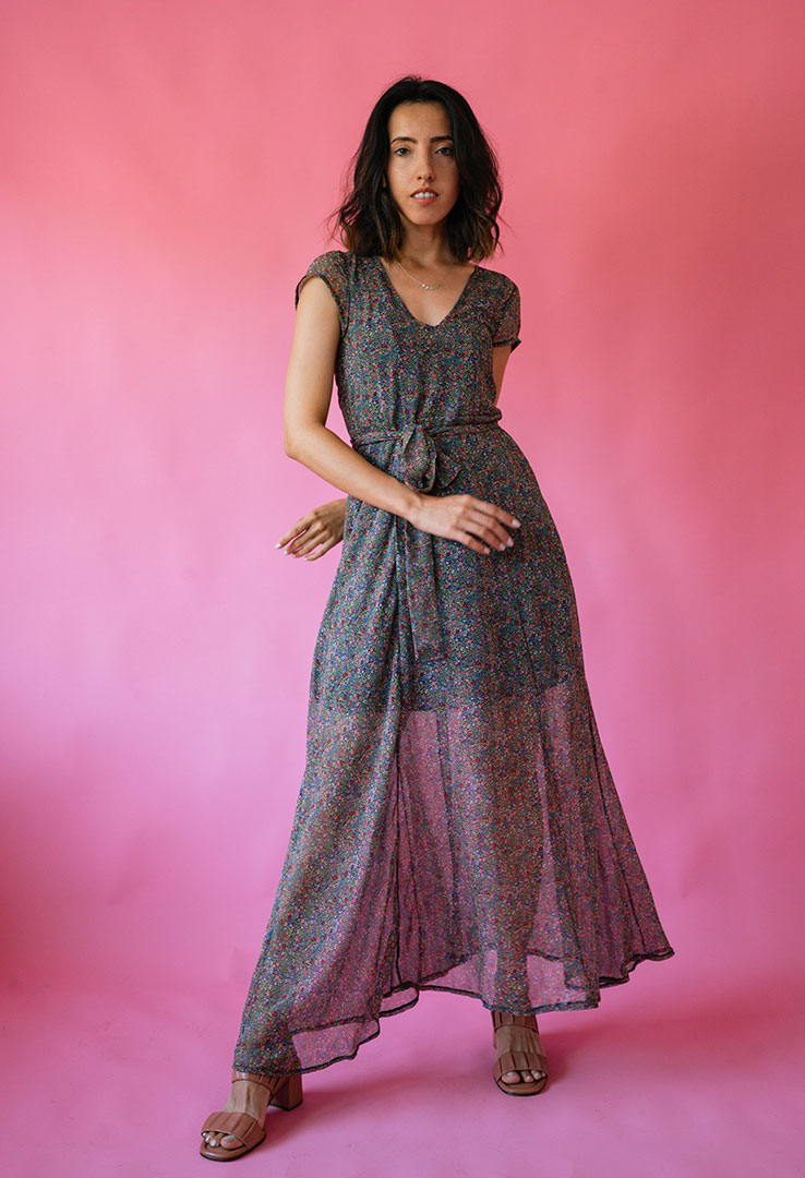 Leichtes Florales Maxi Kleid mit Gürtel