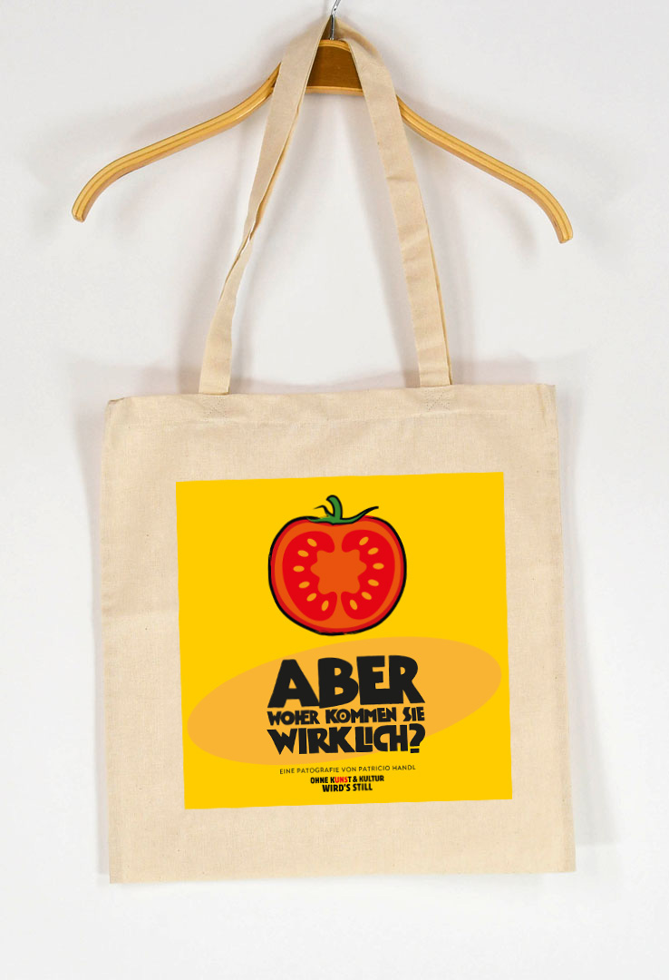 Jutebeutel "Aber woher kommen sie wirklich ?" Tomate