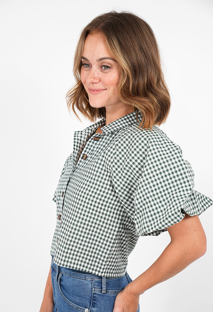 karierte Bluse mit voluminösen Ärmel
