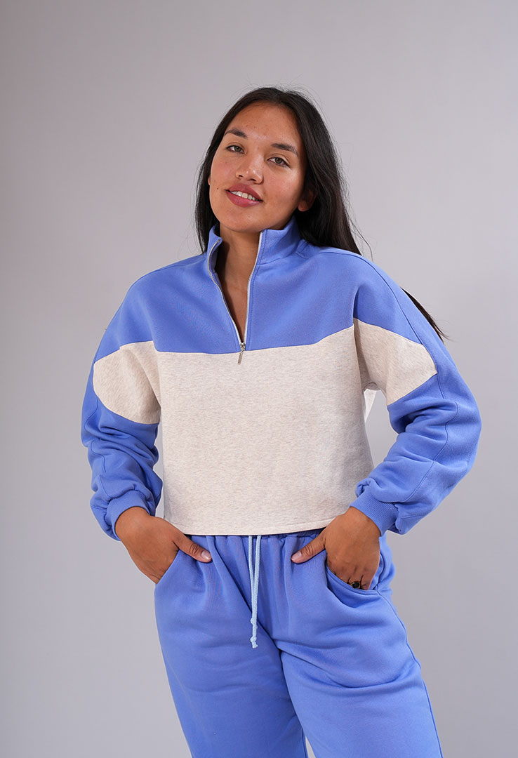 "Duo Zip" Colorblock Sweater