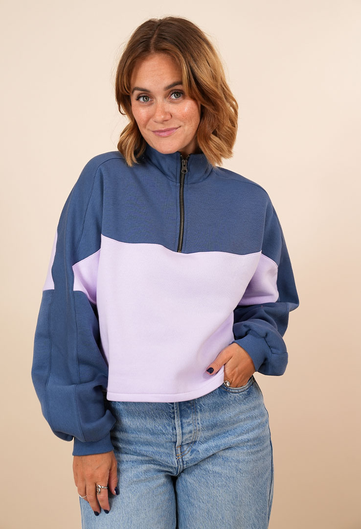 "Duo Zip" Colorblock Sweater