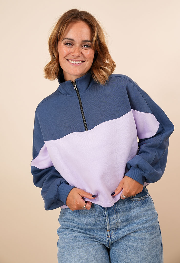 "Duo Zip" Colorblock Sweater