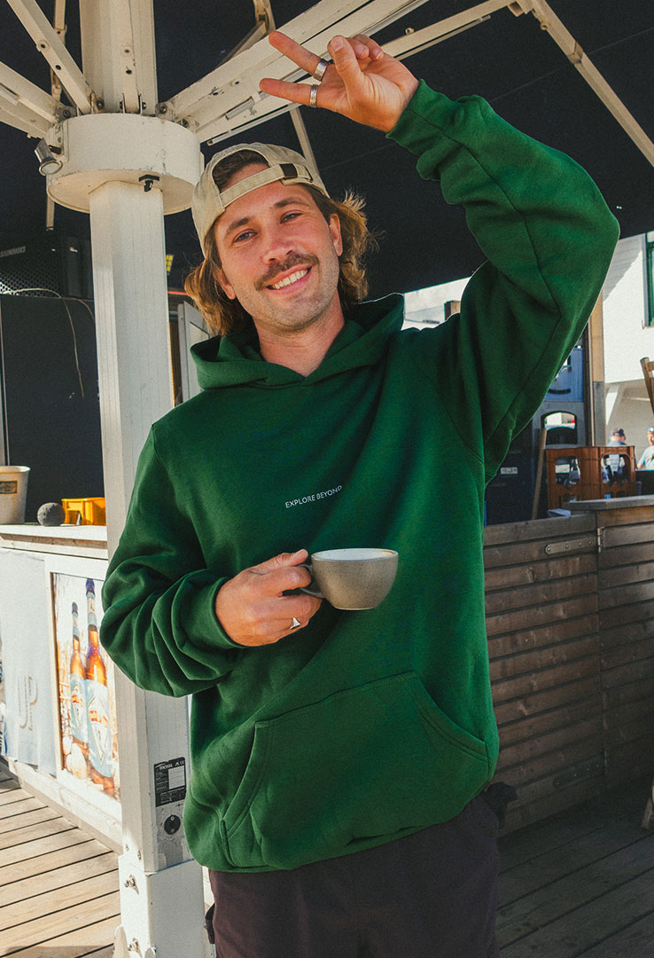 Hoodie "Explore beyond"  in Dark Green