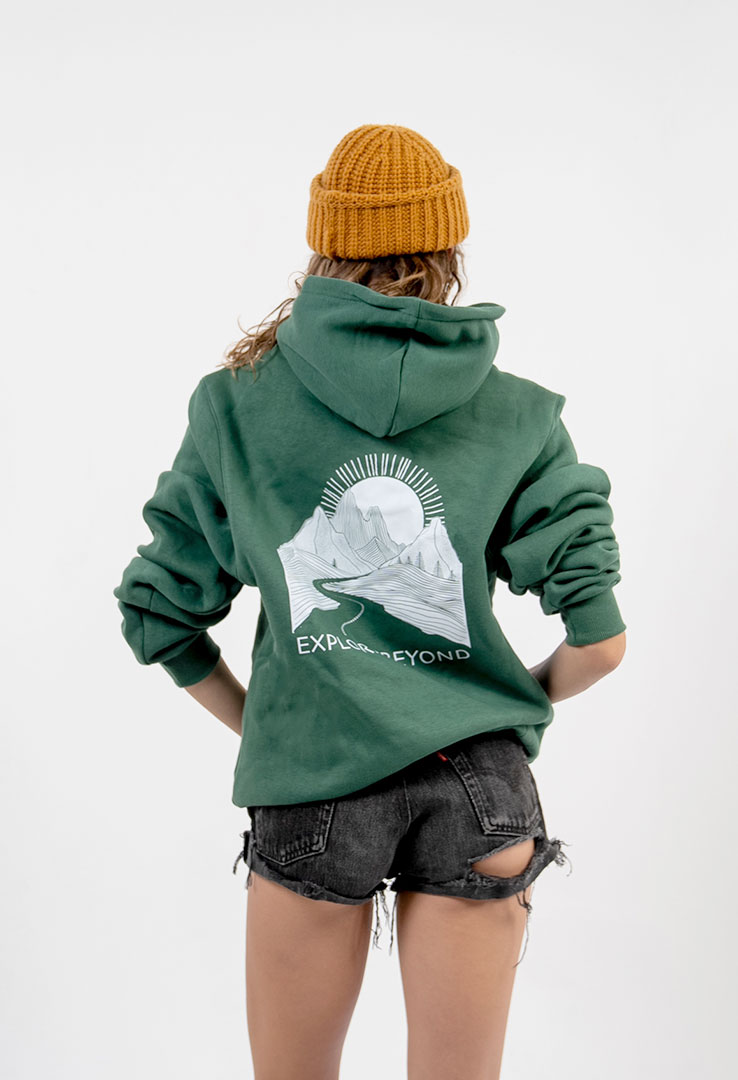 Hoodie "Explore beyond"  in Dark Green