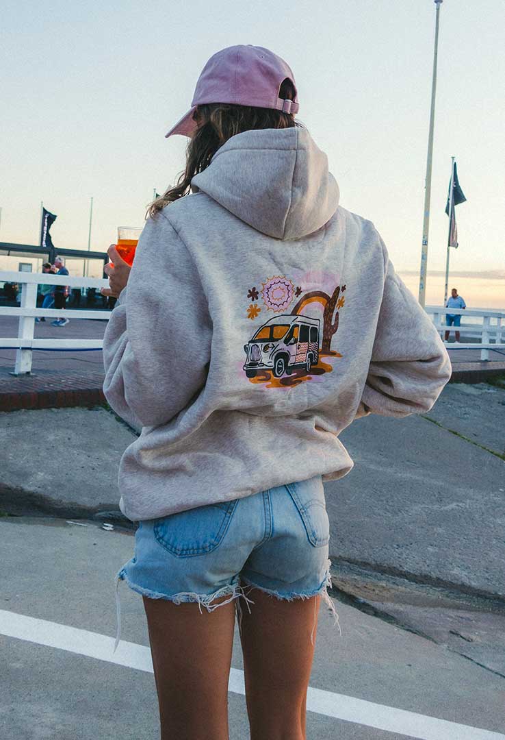 Hoodie "Vanlife" in Ecru-Melange