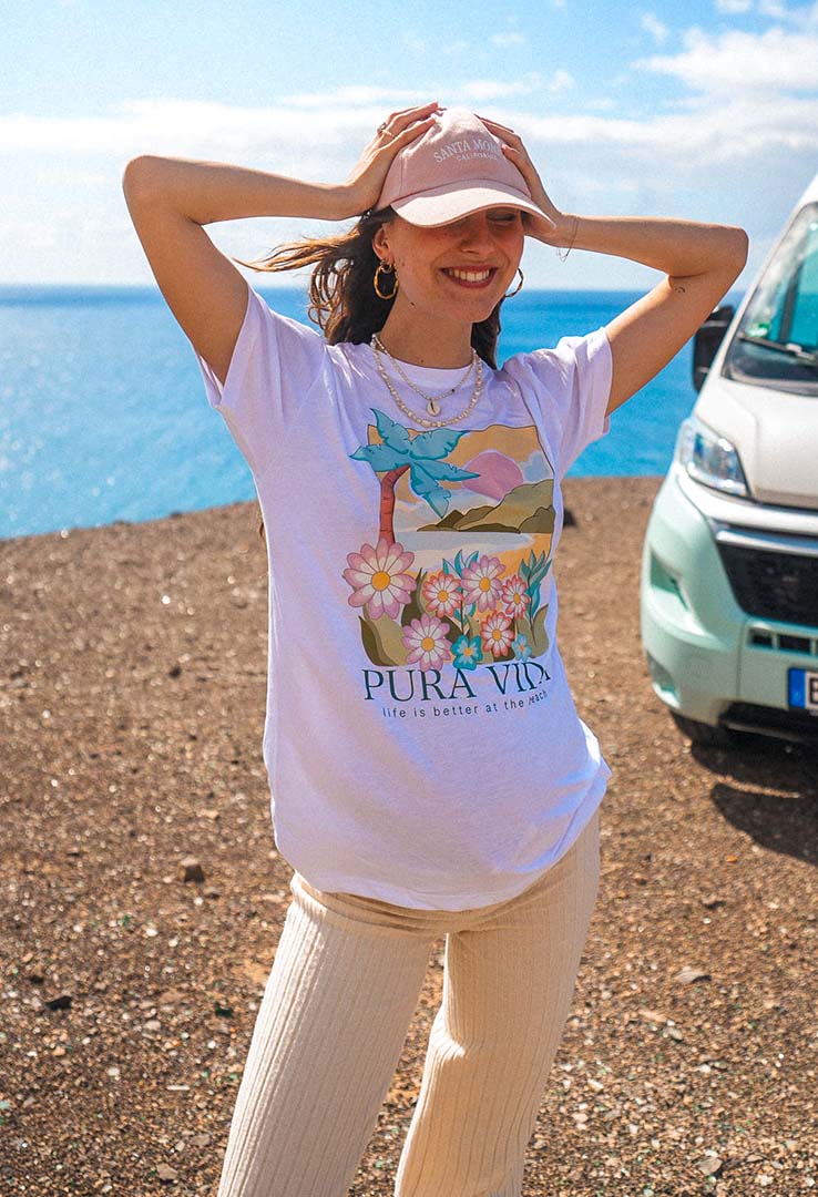 T-Shirt "pura  vida" in white cotton/modal