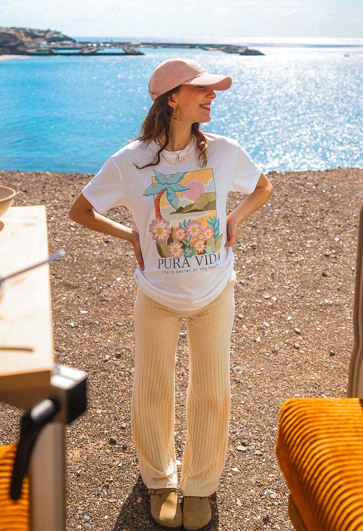 T-Shirt "pura  vida" in white cotton/modal