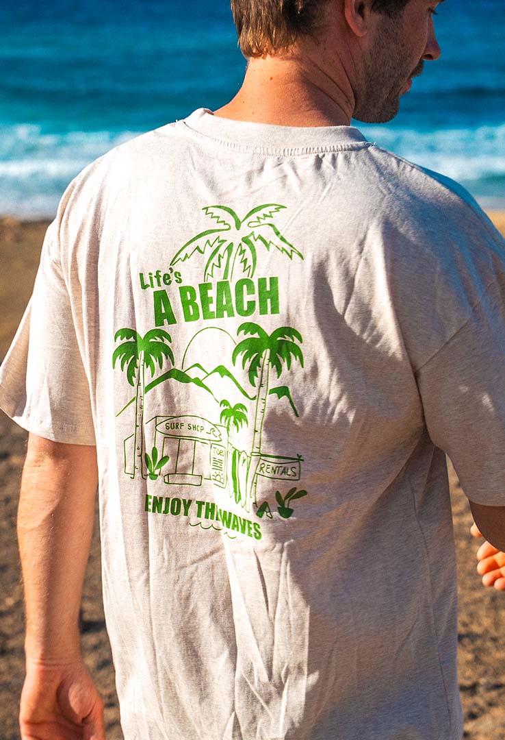 T-Shirt  "lifes a beach" in  ecru melange