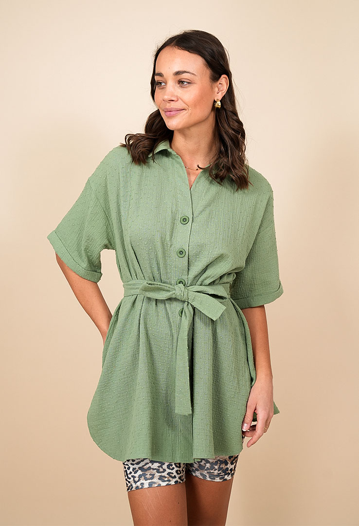 „Flowy Grace“ Tunika Baumwoll-Bluse mit Gürtel